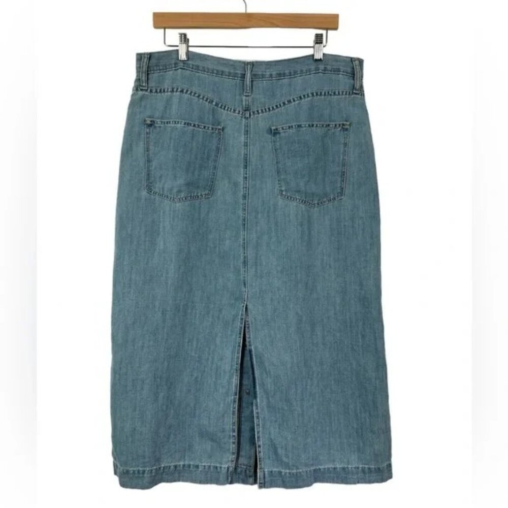 Gap 1969 Button Front Maxi Denim Skirt Size 0 Light Indigo Cotton Linen Long - Picture 3 of 7